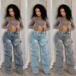 Load image into Gallery viewer, Jeans Denim Pants Women Straight Button Pockets High Waist Mom Floor Length Washed Distressed Strech Trousers 2025 Streetwear
