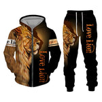 Load image into Gallery viewer, Men Zipper Hoodie Suit Autumn Winter Tracksuit Animal Lion 3D Print Sweatshirts Pants Sets Casual Oversize Clothing High-quality
