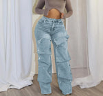 Load image into Gallery viewer, Jeans Denim Pants Women Straight Button Pockets High Waist Mom Floor Length Washed Distressed Strech Trousers 2025 Streetwear
