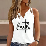 Load image into Gallery viewer, Faith Can Move Mountains Letter Printed Sleeveless Tank Top T-shirt V Neck Vest T Shirts Women Short Sleeve Tee Shirt V-Neck
