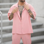 Load image into Gallery viewer, Summer Men's Sets Clothing Casual Loose Lapel Button Shirt And Pants Sets Solid Short Sleeve 2 Pcs Suits For Men Leisure Outfits
