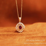 Load image into Gallery viewer, S925 sterling silver women's light luxury high-end golden hollowed-out ruby necklace, a versatile necklace for daily commuting
