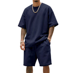 Load image into Gallery viewer, Men's Two-Piece Clothing Set, Loose Round-Neck T-Shirt and Shorts Set, Casual Sportswear, Perfect for Summer
