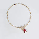 Load image into Gallery viewer, European and American new ruby necklace earring set, simple and versatile, fashionable block zircon necklace, collarbone chain
