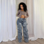 Load image into Gallery viewer, Jeans Denim Pants Women Straight Button Pockets High Waist Mom Floor Length Washed Distressed Strech Trousers 2025 Streetwear
