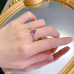 Load image into Gallery viewer, 6x8MM Ruby Full Diamond Ring S925 Pure Silver Jewelry Wedding Engagement Party Anniversary Birthday Gift
