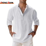 Load image into Gallery viewer, New Cotton Linen Shirts for Men Casual Shirts Lightweight Long Sleeve Henley Beach Shirts Hawaiian T Shirts for Men
