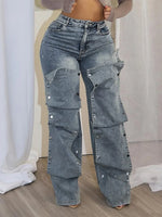 Load image into Gallery viewer, Jeans Denim Pants Women Straight Button Pockets High Waist Mom Floor Length Washed Distressed Strech Trousers 2025 Streetwear
