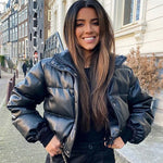 Load image into Gallery viewer, Winter Parka Coat Women's Jacket Thick Warm Women Fashion Black PU Leather Coats Women Elegant Zipper Faux Leather Jackets Tops
