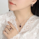 Load image into Gallery viewer, Exquisite 925 Sterling Silver Ruby Necklace Earrings Ring Set for Women Engagement Party Jewelry
