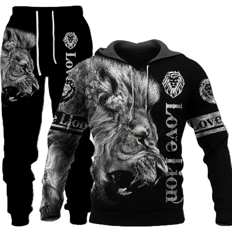 New Animal 3D Tiger Printed Hoodie + Pants Suit Cool Men/Women 2 Pcs Sportwear Tracksuit Set Autumn And Winter Men's Clothing