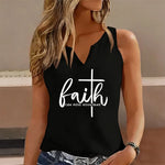Load image into Gallery viewer, Faith Can Move Mountains Letter Printed Sleeveless Tank Top T-shirt V Neck Vest T Shirts Women Short Sleeve Tee Shirt V-Neck
