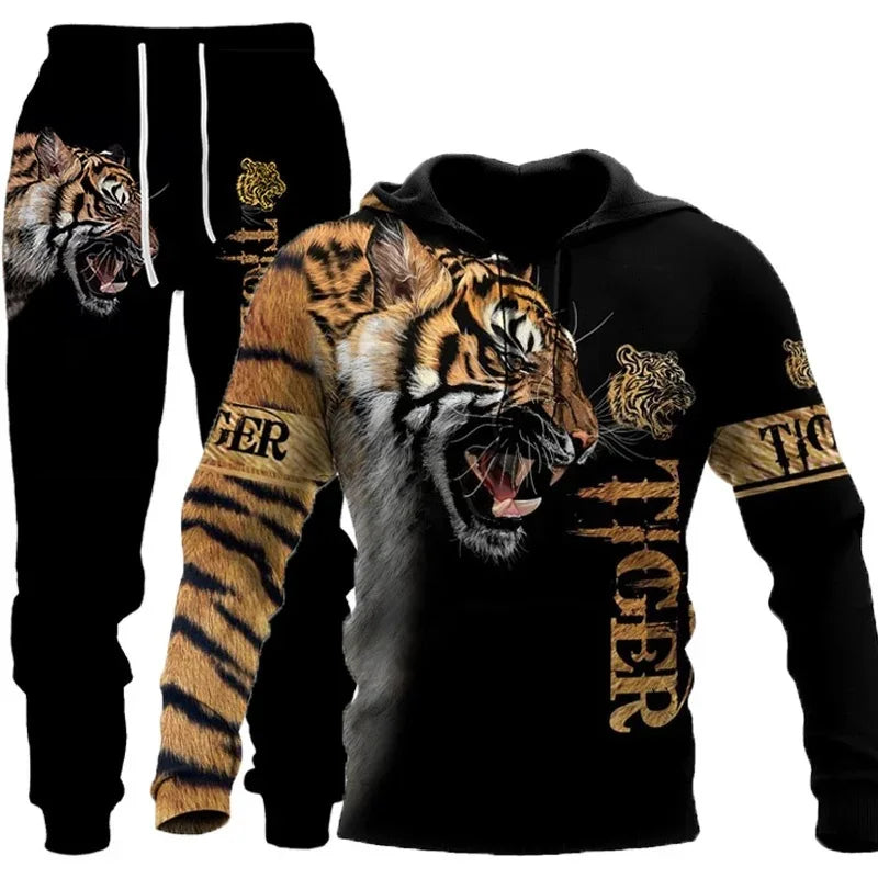 New Animal 3D Tiger Printed Hoodie + Pants Suit Cool Men/Women 2 Pcs Sportwear Tracksuit Set Autumn And Winter Men's Clothing