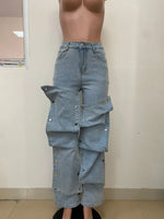 Load image into Gallery viewer, Jeans Denim Pants Women Straight Button Pockets High Waist Mom Floor Length Washed Distressed Strech Trousers 2025 Streetwear
