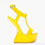 Load image into Gallery viewer, Open Toe Strange Style Heels Sandals Women Sexy T-Strap Solid Round Toe Street Party Sandals New Candy Color Sweet Hotties Shoes
