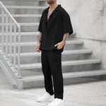 Load image into Gallery viewer, Summer Men's Sets Clothing Casual Loose Lapel Button Shirt And Pants Sets Solid Short Sleeve 2 Pcs Suits For Men Leisure Outfits
