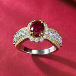 Load image into Gallery viewer, 6x8MM Ruby Full Diamond Ring S925 Pure Silver Jewelry Wedding Engagement Party Anniversary Birthday Gift
