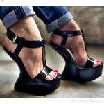 Load image into Gallery viewer, Open Toe Strange Style Heels Sandals Women Sexy T-Strap Solid Round Toe Street Party Sandals New Candy Color Sweet Hotties Shoes

