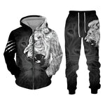 Load image into Gallery viewer, Men Zipper Hoodie Suit Autumn Winter Tracksuit Animal Lion 3D Print Sweatshirts Pants Sets Casual Oversize Clothing High-quality
